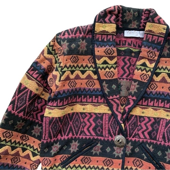 Fiorlini International Southwest Tapestry Cropped Striped Buttoned Coat Jacket M - Picture 3 of 7